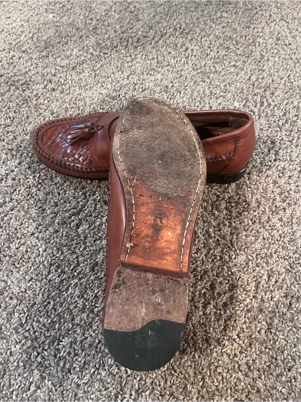 Bass Mens Bellagio Dress Loafers 10.5 M Leather Brown Woven Tassel Slip On Shoes
